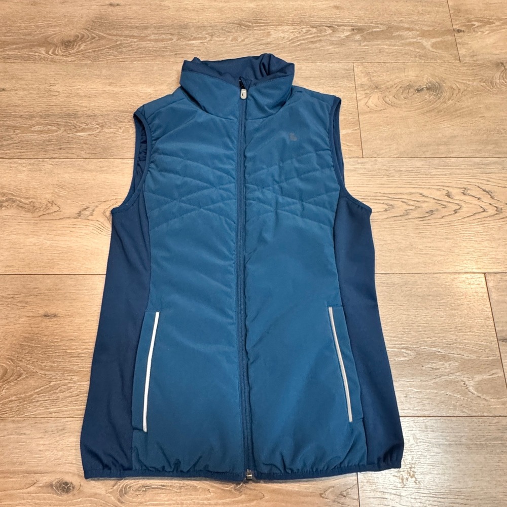 Lole Teal Quilted‎ Puffer Vest Womens Size Small S Full Zip Pockets Lightweight